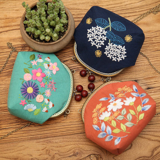 Embroidery Bag Kit Floral Coin Purse Bag